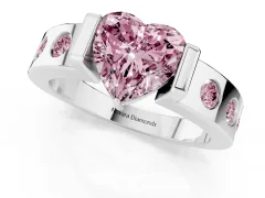 Fancy Pink Heart Cut Diamond Channel-Set Band Ring Set in Platinum with Bezel Prong Setting