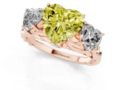 Fancy Yellow Heart Cut Diamond Three-Stone Ring Set in Rose gold with Braided Band