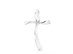 Curved Cross Pendant Set in White gold with Bezel-Set Round Diamond