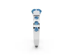Fancy Blue Cushion Cut Diamond Channel-Set Band Ring Set in Silver with Bezel Prong Setting