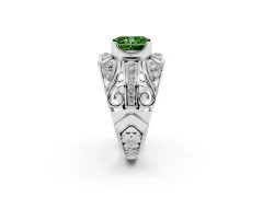 Fancy Green Radiant Cut Diamond Art Deco Ring Set in Silver with Pavé Split Shank
