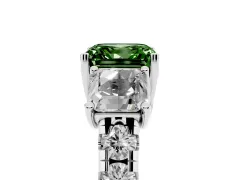 Fancy Green Asscher Cut Diamond Three-Stone Ring Set in White gold with Pavé Band
