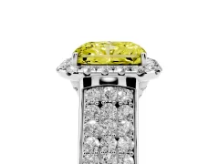 Fancy Yellow Radiant Cut Diamond Halo Ring Set in Silver with Pavé Band and Raised Center Setting