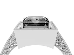 Fancy Black Princess Cut Diamond Halo Engagement Ring Set in White gold with Accent Split Shank Band