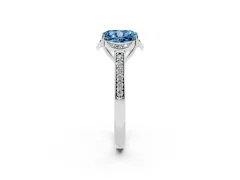 Fancy Blue Radiant Cut Diamond Halo Ring Set in Platinum with Channel Set Band and Prong Setting