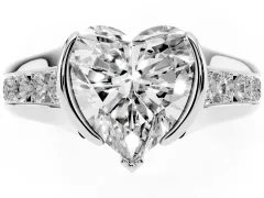 Heart Cut Diamond Bezel-Set Solitaire Ring Set in Silver with Channel-Set Band
