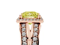 Fancy Yellow Princess Cut Diamond Halo Ring Set in Rose gold with Double Pavé Split Shank