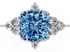 Fancy Blue Cushion Cut Diamond Cluster Ring Set in Silver with Beaded Band