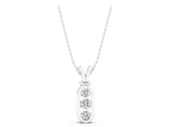 Three-Stone Round Diamond Bezel Pendant Set in White gold with Vertical Metal Frame