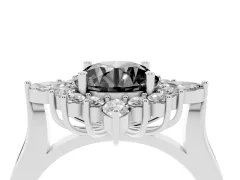 Fancy Black Round Cut Diamond Cluster Halo Ring Set in Silver with Marquise and Round Accents