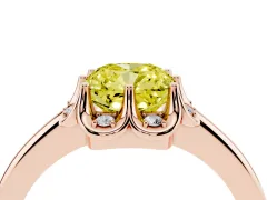 Fancy Yellow Cushion Cut Diamond Round Cluster Halo Ring Set in Rose gold with Solitaire Band and Prong Setting