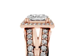 Asscher Cut Diamond Halo Ring Set in Rose gold with Double Pavé Split Shank