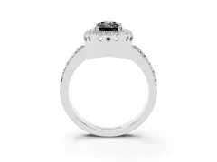 Fancy Black Emerald Cut Diamond Halo Ring Set in Platinum with Pavé Shank and Prong Setting