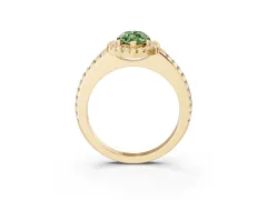 Fancy Green Marquise Cut Diamond Pavé Halo Ring Set in Yellow gold with Prong Setting