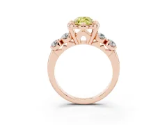 Fancy Yellow Marquise Cut Diamond Floral Halo Ring Set in Rose gold with Shared Prong Band