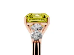Fancy Yellow Asscher Cut Diamond Five-Stone Prong Set Band Ring Set in Rose gold with Polished Band