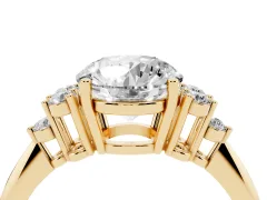 Round Cut Diamond Cluster Ring Set in Yellow gold with Plain Band and Prong Setting