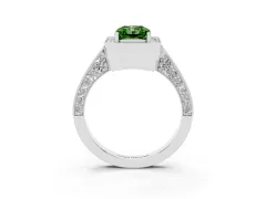 Fancy Green Radiant Cut Diamond Halo Engagement Ring Set in White gold with Accent Split Shank Band