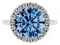 Fancy Blue Round Cut Diamond Halo Ring Set in White gold with Plain Twisted Band