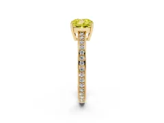 Fancy Yellow Cushion Cut Diamond Pavé Band Prong Set Solitaire Ring Set in Yellow gold