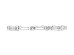 Round Diamond Hexagon Bezel Tennis Bracelet Set in Silver with Double Rope Band