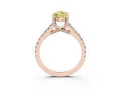Fancy Yellow Marquise Cut Diamond Solitaire Ring Set in Rose gold with Brilliant Pavé Band and Prong Setting