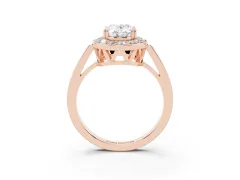 Oval Cut Diamond Halo Ring Set in Rose gold with Accent-Lined Split Shank and Prong Setting