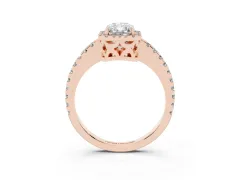 Radiant Cut Diamond Halo Ring Set in Rose gold with Pavé Shoulders and Halo-Framed Center