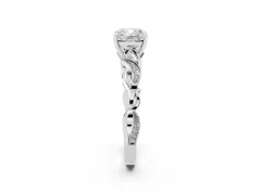 Cushion Cut Diamond Vine Band Solitaire Ring Set in Platinum with Milgrain Prong Setting