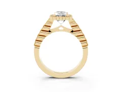 Radiant Cut Diamond Halo Ring Set in Yellow gold with Pavé Milgrain Band