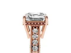 Asscher Cut Diamond Solitaire Pavé Milgrain Engagement Ring Set in Rose gold with Prong Setting