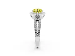 Fancy Yellow Round Cut Diamond Floral Halo Split Shank Engagement Ring Set in Silver with Pavé Shank