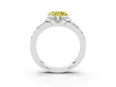 Fancy Yellow Heart Cut Diamond Wide Channel Set Band Ring Set in Platinum with Bezel Setting
