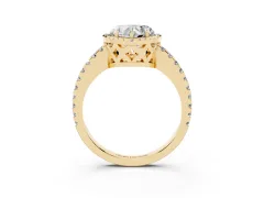 Heart Cut Diamond Halo Ring Set in Yellow gold with Pavé Shoulders and Halo-Framed Center