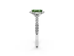 Fancy Green Emerald Cut Diamond Solitaire Ring Set in Platinum with Pavé Band and Floral Prong Setting