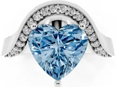 Fancy Blue Heart Cut Diamond Solitaire Engagement Ring Set in White gold with Pavé Shoulders