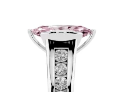 Fancy Pink Marquise Cut Diamond Bezel-Set Solitaire Ring Set in Silver with Channel-Set Band