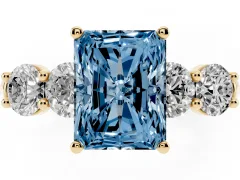 Fancy Blue Radiant Cut Diamond Five-Stone Prong Set Ring Set in Yellow gold with Classic Band