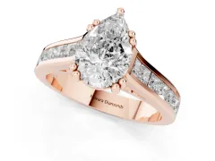 Pear Cut Diamond Channel Set Solitaire Engagement Ring Set in Rose gold with Prong Setting