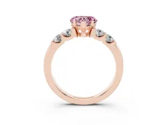 Fancy Pink Heart Cut Diamond Five-Stone Prong Set Engagement Ring Set in Rose gold with Channel Band