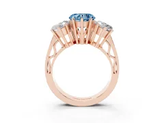 Fancy Blue Heart Cut Diamond Three-Stone Ring Set in Rose gold with Textured Band