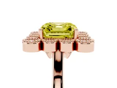 Fancy Yellow Asscher Cut Diamond Cluster Halo Ring Set in Rose gold with Milgrain Bezel Accents and Plain Band