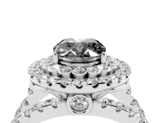 Fancy Black Oval Cut Diamond Double Halo Ring Set in Silver with Round Pavé Split Shank