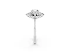 Cushion Cut Diamond Cluster Halo Ring Set in White gold with Solitaire Band and Prong Setting