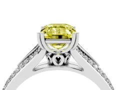 Fancy Yellow Emerald Cut Diamond Split Shank Pavé Engagement Ring Set in Silver with Prong-Set Center Stone