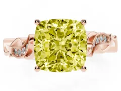 Fancy Yellow Cushion Cut Diamond Vine Band Solitaire Ring Set in Rose gold with Milgrain Prong Setting