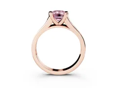 Fancy Pink Emerald Cut Diamond Bezel-Set Solitaire Ring Set in Rose gold with Channel-Set Band