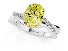 Fancy Yellow Oval Cut Diamond Twisted Pavé Band Ring Set in White gold with Prong Setting