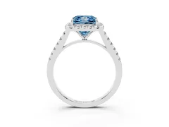 Fancy Blue Princess Cut Diamond Halo Pavé Engagement Ring Set in White gold with Prong Setting