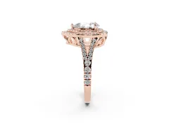 Pear Cut Diamond Double Halo Ring Set in Rose gold with Pavé Band